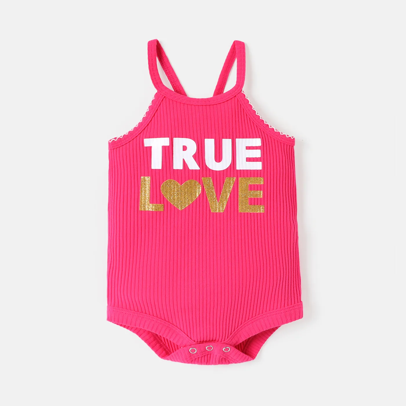 

Baby Girl Cotton Ribbed Letter Print Strappy Romper