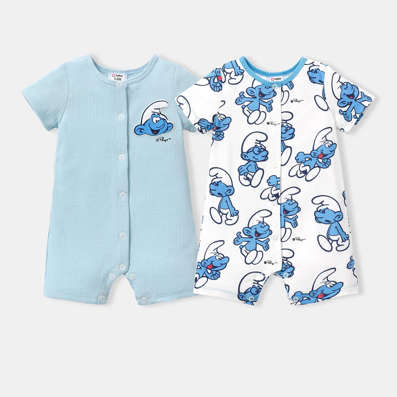 藍精靈 嬰兒 中性 童趣 短袖 連身衣 淺藍 big image 1