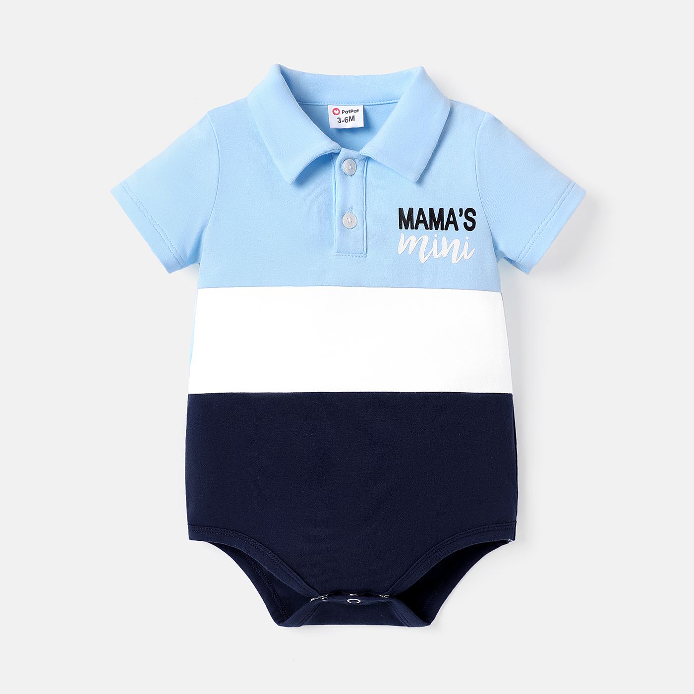 

Baby Boy Cotton Polo Neck Short-sleeve Letter Print Colorblock Romper