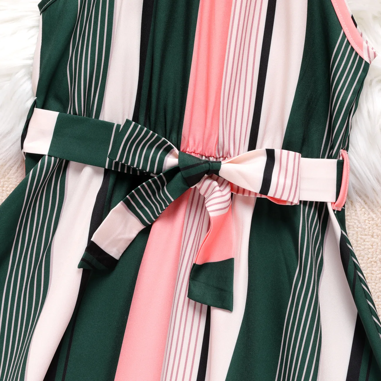 Kid Girl Stripe Belted Halter Dress Green big image 1