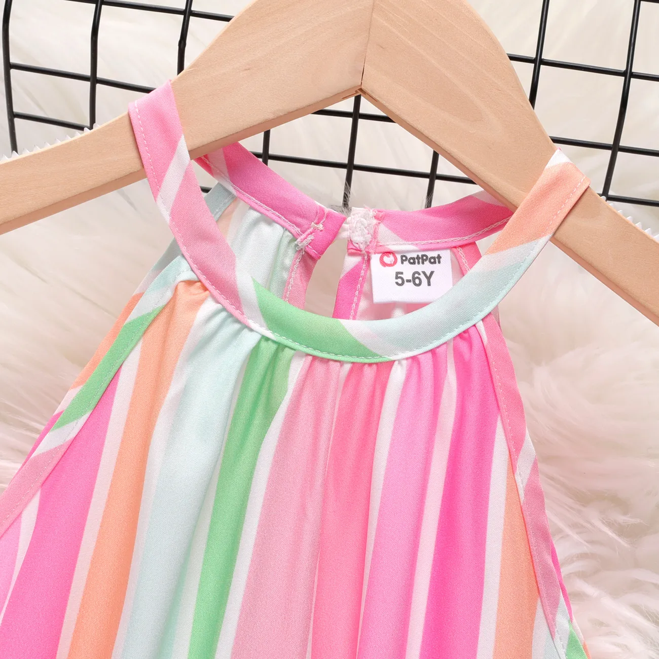 Kid Girl Stripe Belted Halter Dress Pink big image 1