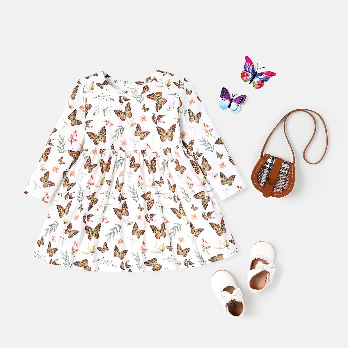 

Baby Girl Solid or Striped/Butterfly Print Long-sleeve Naia™ Dress