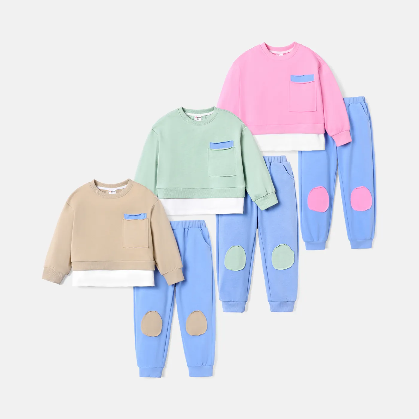 2pcs Toddler Boy Faux-two Pocket Design Sweatshirt and Colorblock Pants Set Khaki image 6