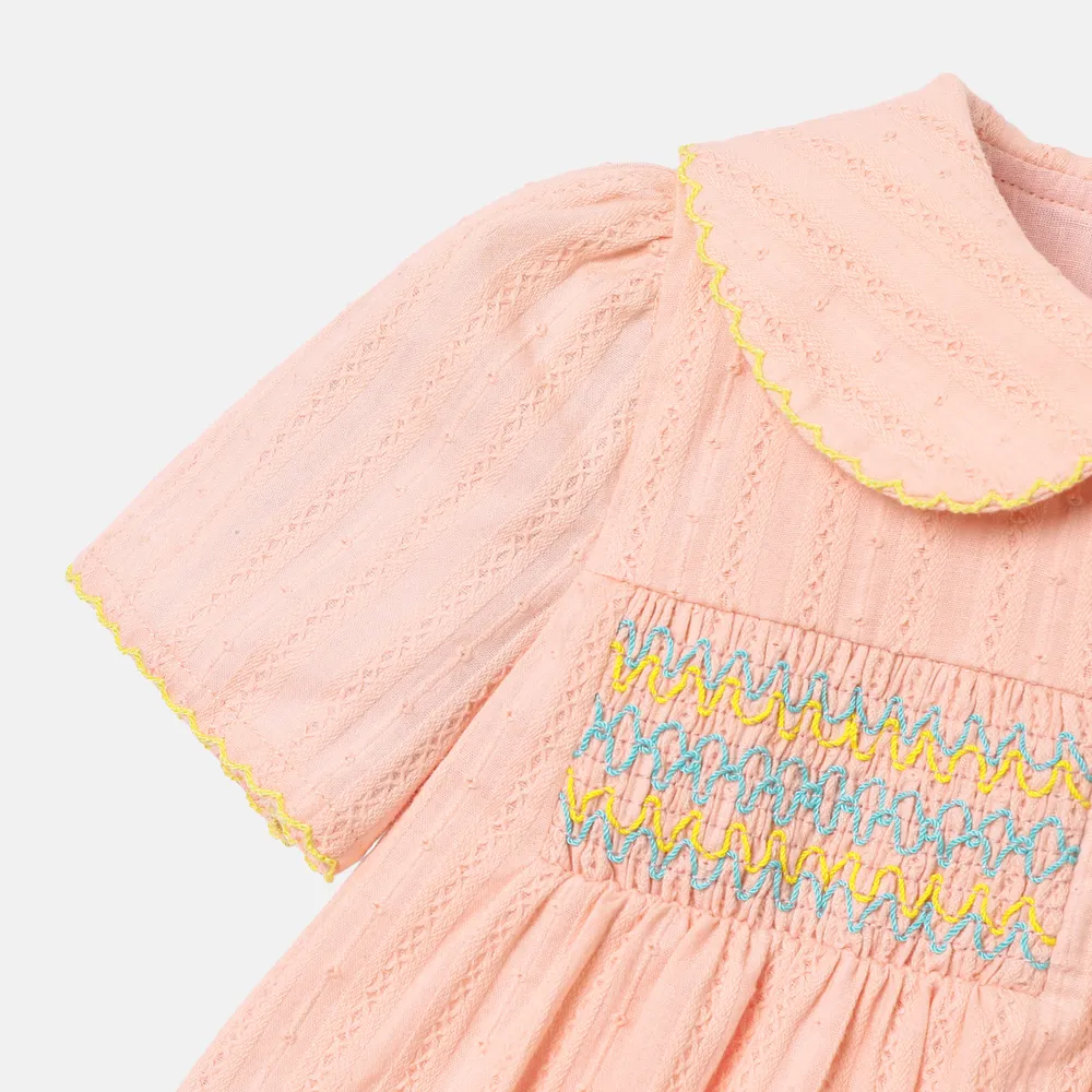 Baby Girl 100% Cotton Doll Collar Embroidered Dress big image 4