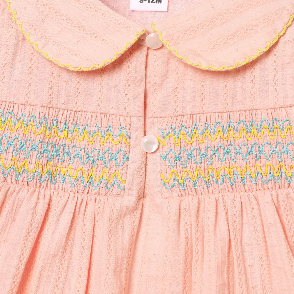 Baby Girl 100% Cotton Doll Collar Embroidered Dress big image 3