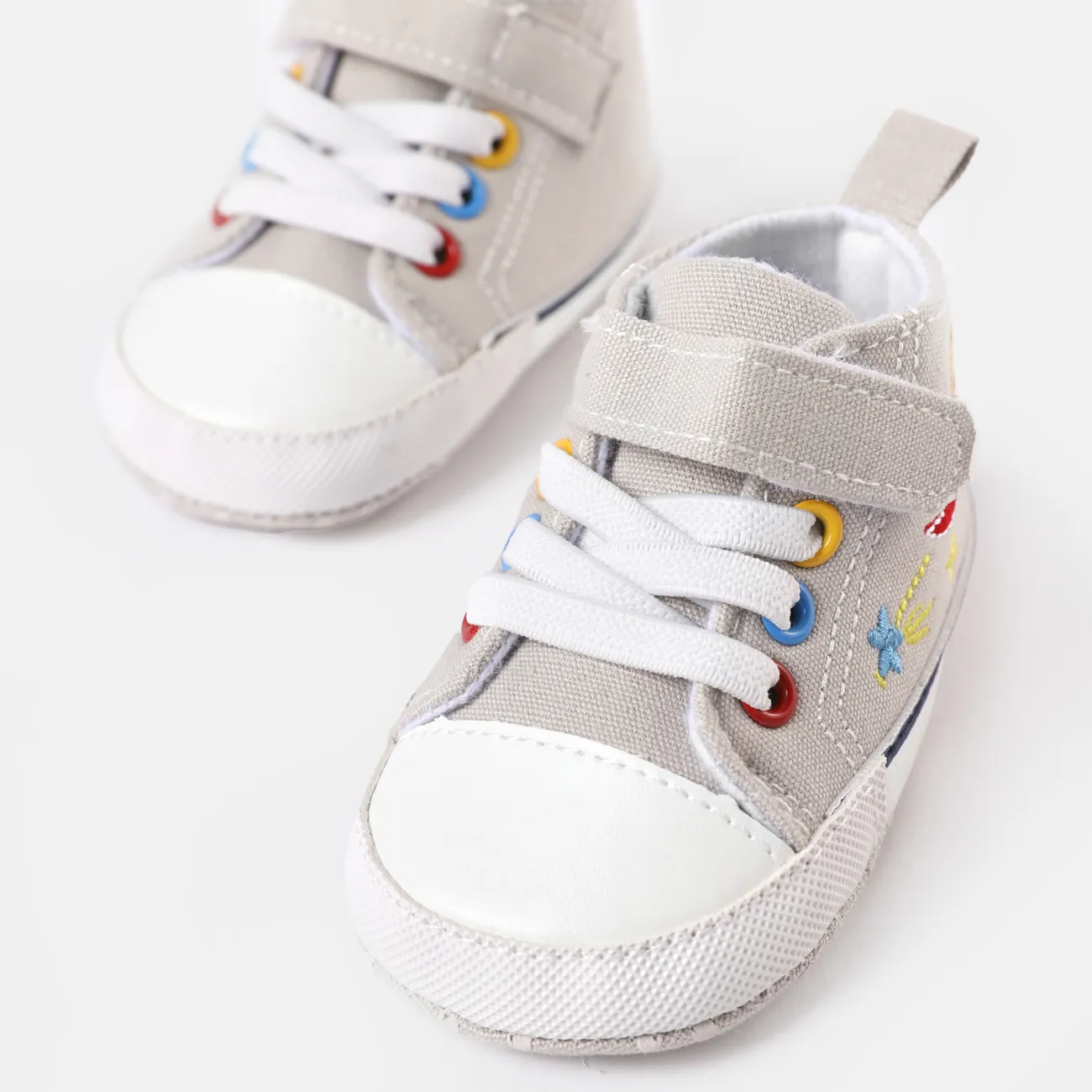 Baby / Toddler Embroidered  High Top Prewalker Shoes Grey big image 1