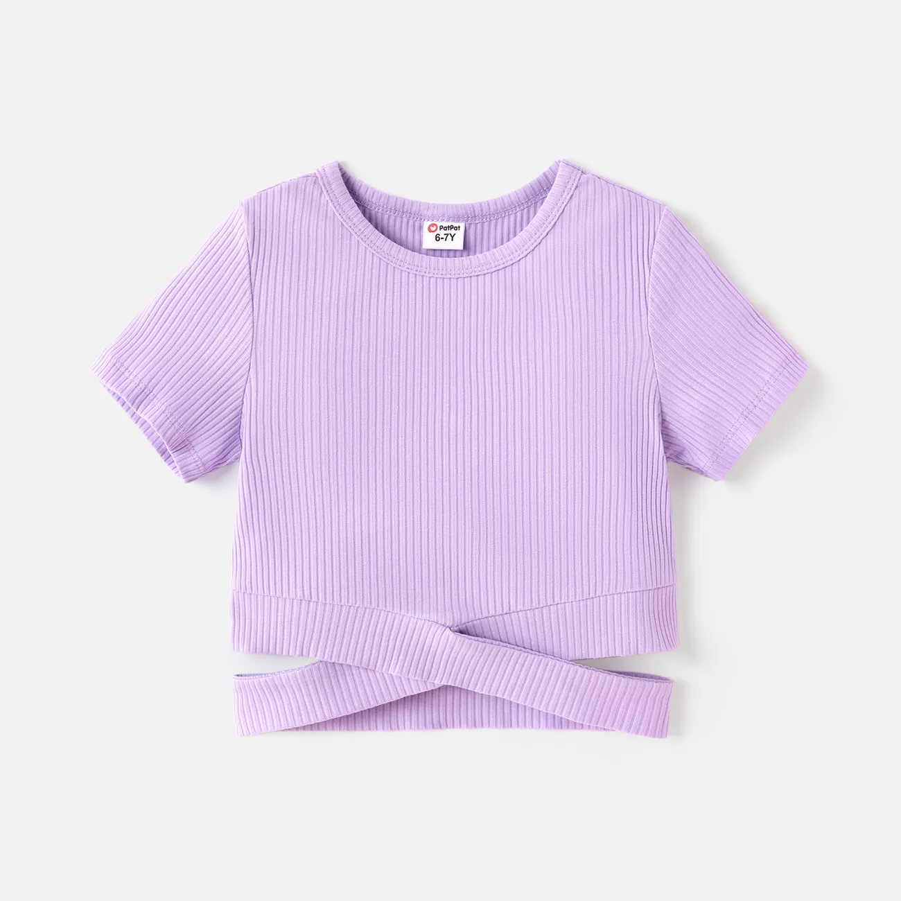 Kinder Mädchen Weiter Ausschnitt Unifarben Kurzärmelig T-Shirts lila big image 1