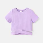 Enfants Fille Évidé Couleur unie Manches courtes T-Shirt Violet