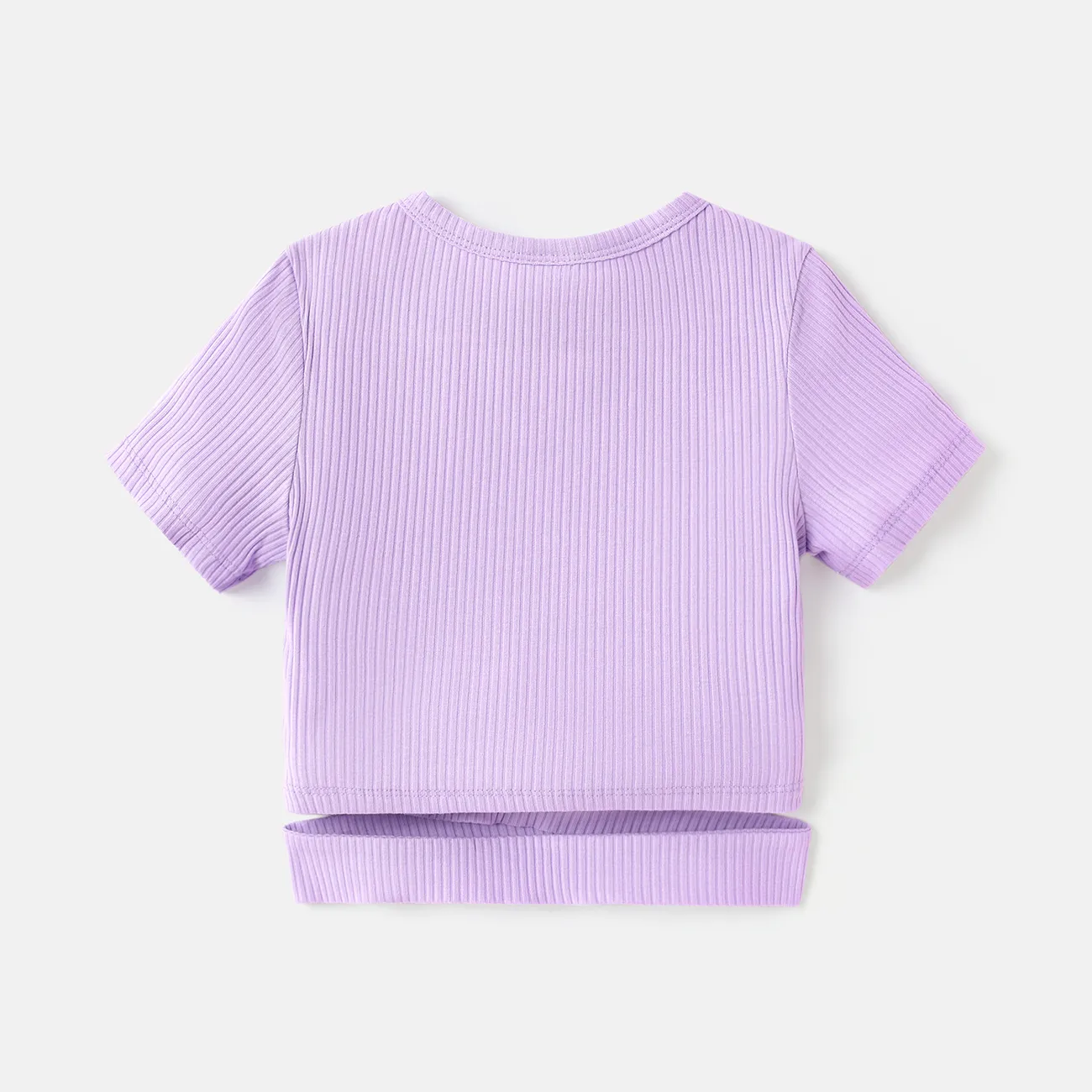 Kid Girl Cotton Solid Color Crisscross Short-sleeve Tee Purple big image 1