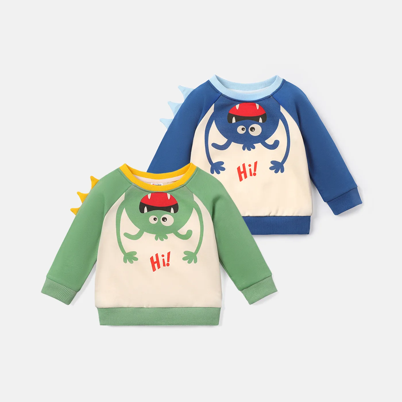 Baby Boy Cotton Animal Print Colorblock Raglan Sleeve Sweatshirt Blue image 2