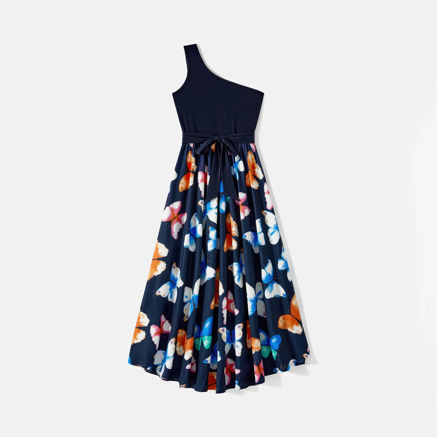 Mommy and Me Allover Colorful Butterfly Print One Shoulder Sleeveless Belted Dresses  big image 9