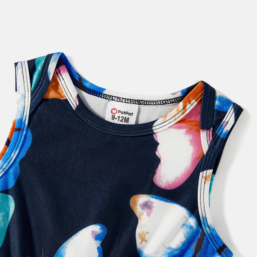 Mommy and Me Allover Colorful Butterfly Print One Shoulder Sleeveless Belted Dresses big image 3