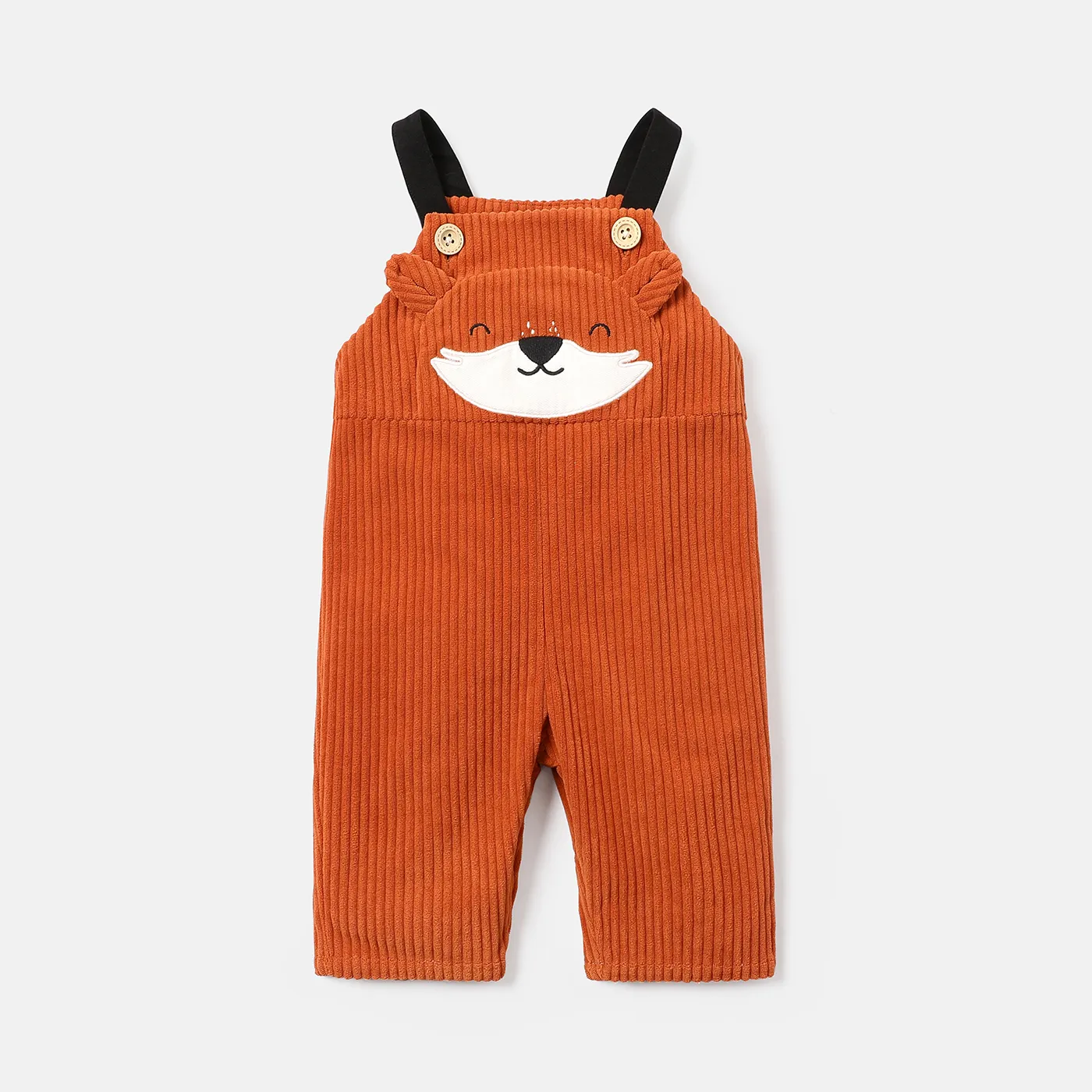 

Baby Girl Fox Embroidered 3D Ears Detail Corduroy Overalls