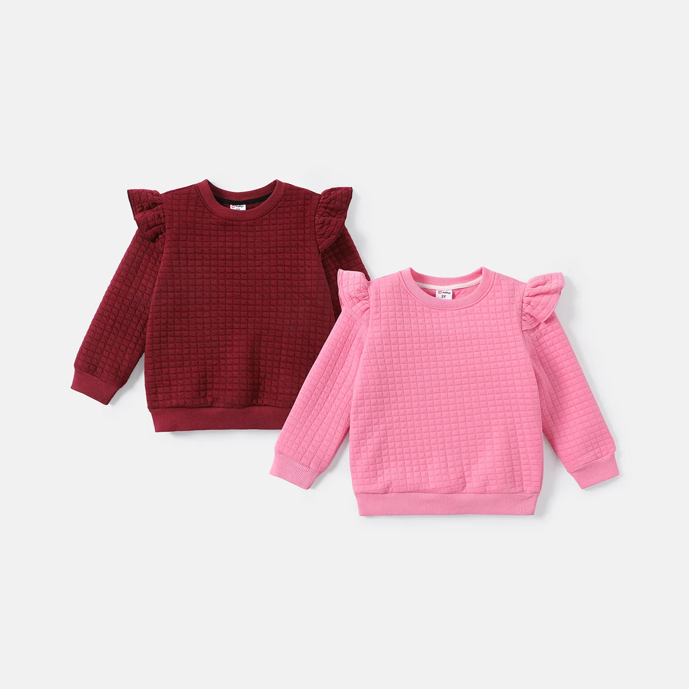 Toddler Girl Ruffled Textured Solid Color Sweatshirt WineRed image 2
