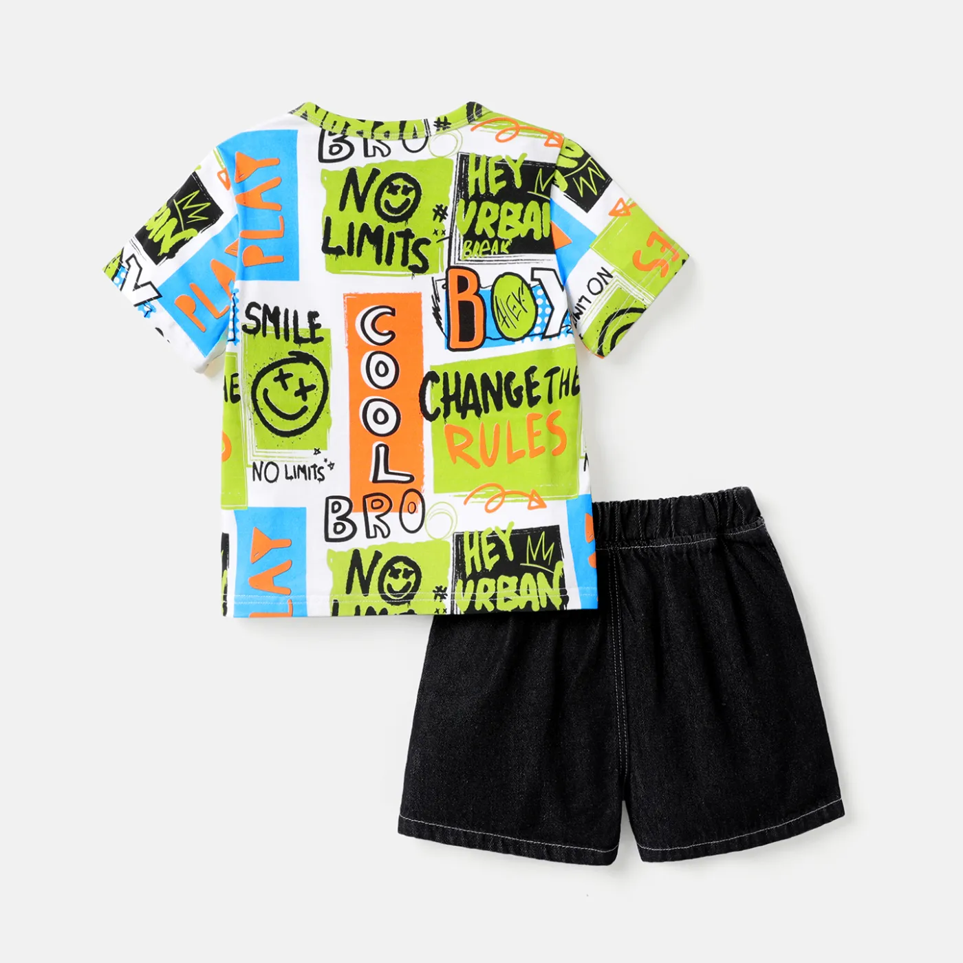 2pcs Toddler Boy Graffiti Print Short-sleeve Tee and Ripped Denim Shorts Set  image 2