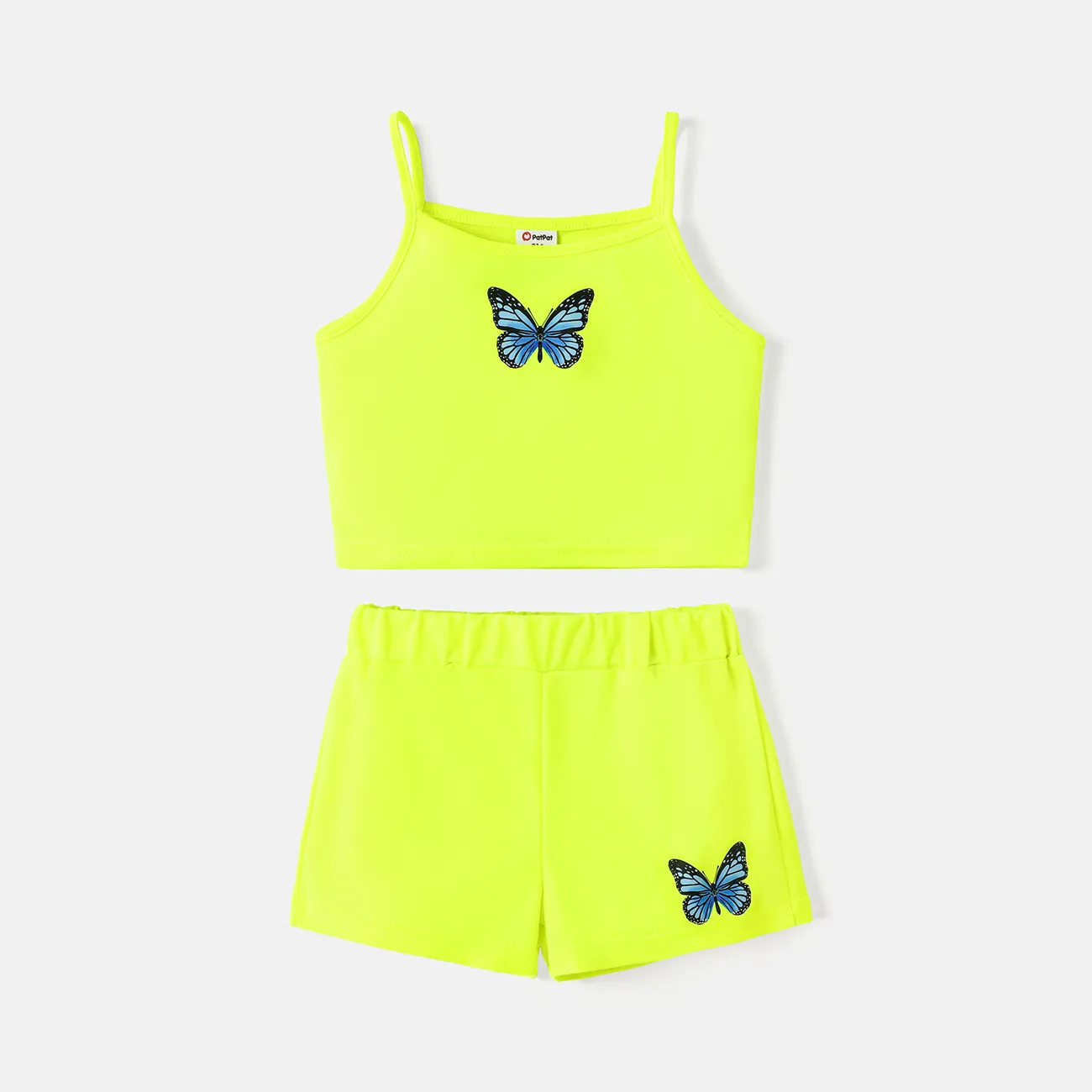 Toddler Girl 2pcs Butterfly Print Camisole and Shorts Set Green big image 1