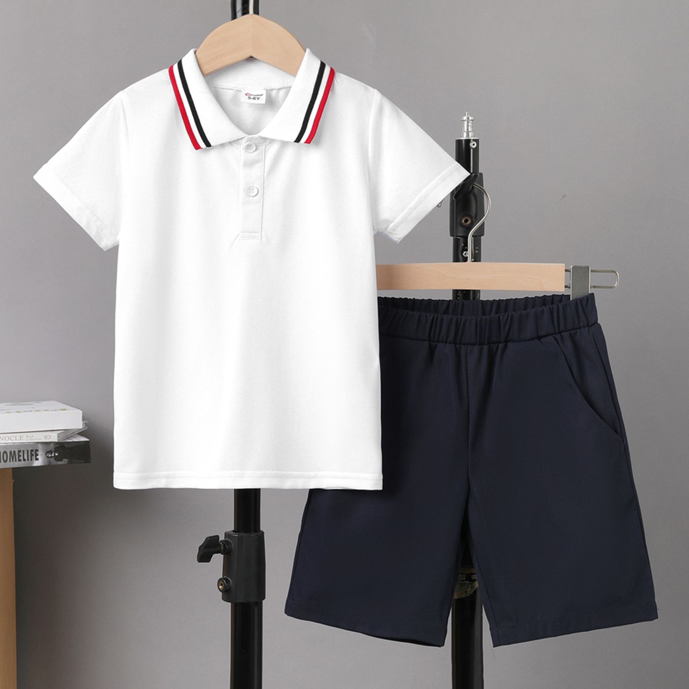 

Kid Boy Short-sleeve Pique Polo Tee/ Solid Color Elasticized Shorts