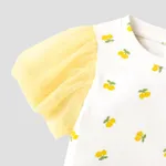 Toddler Girl Cotton Allover Lemon Print Puff-sleeve Spliced Mesh Dress  image 6