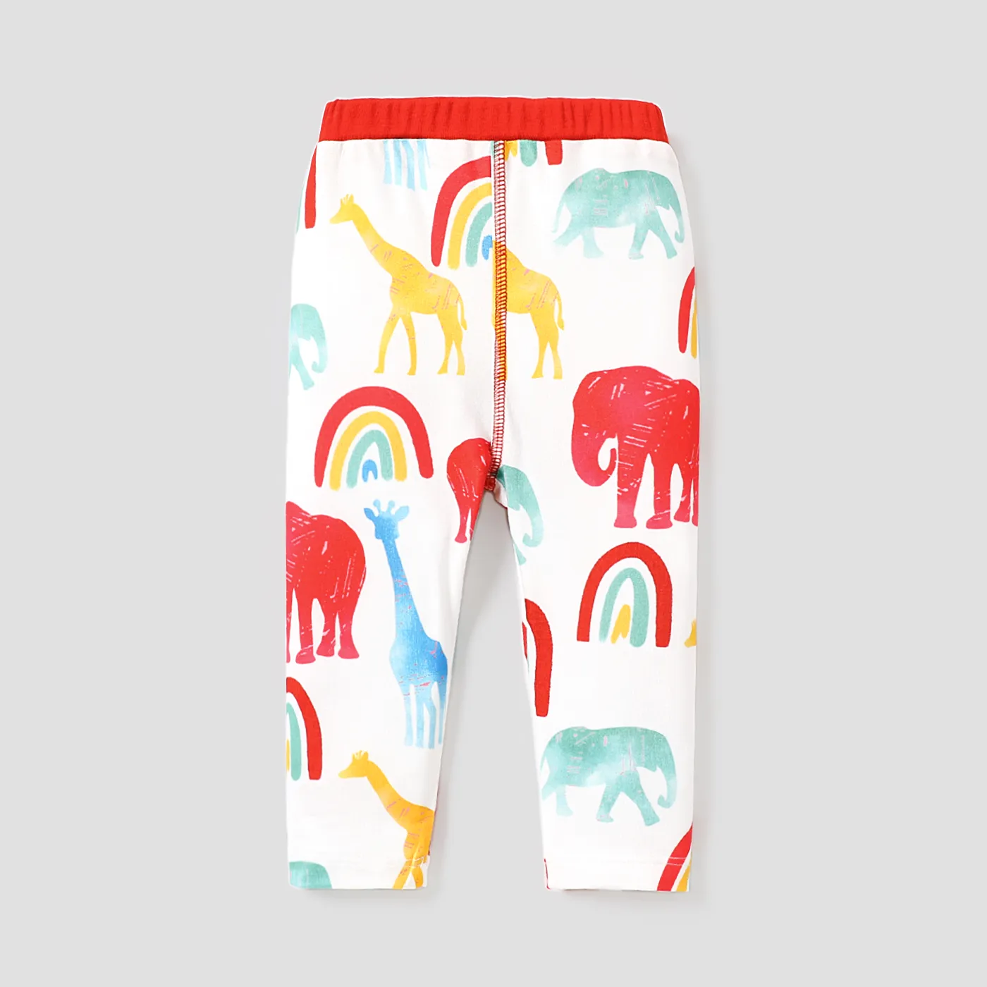 Baby Girl Allover Multicolor Animal & Rainbow Print Leggings Pants Color block image 2