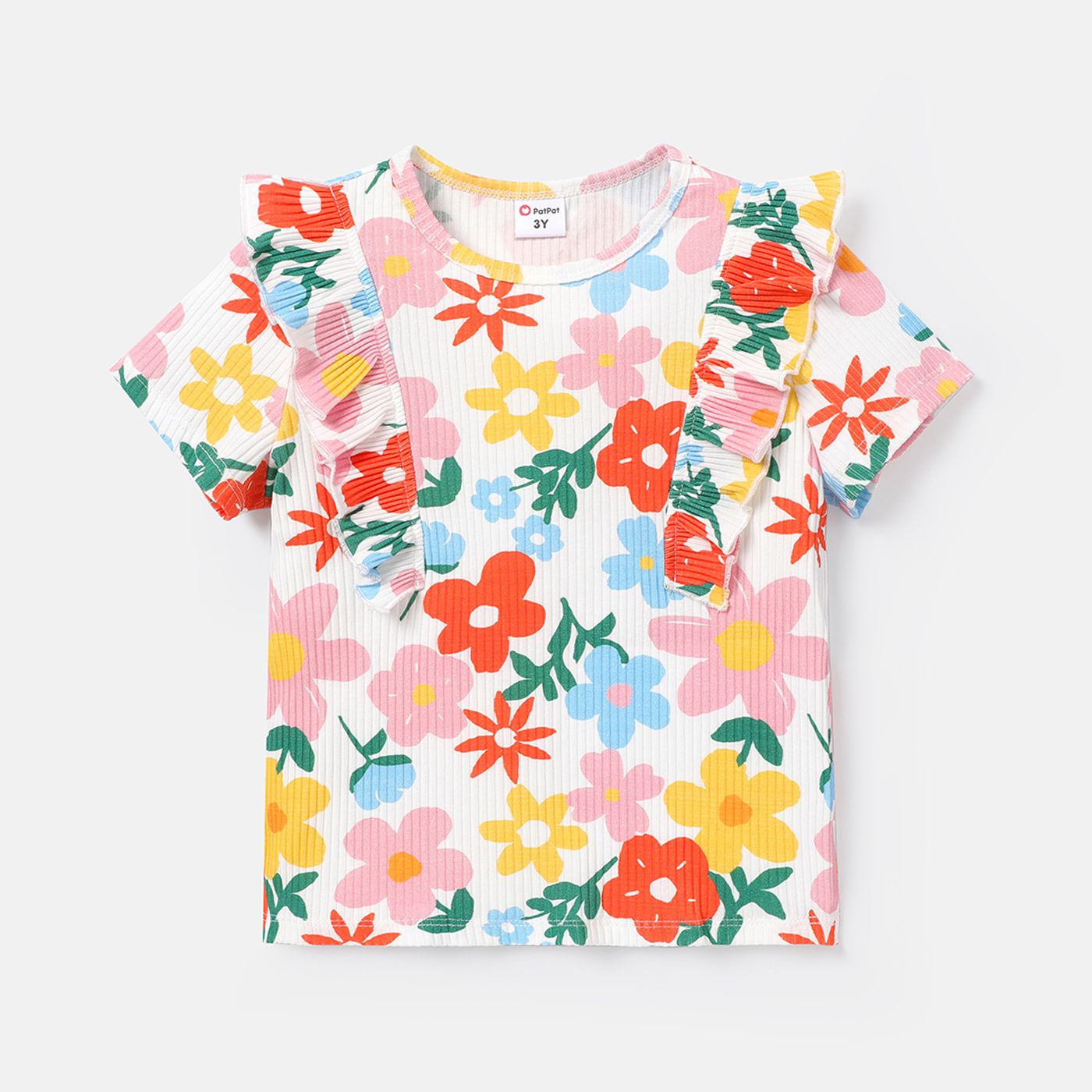 T-shirt à Manches Courtes à Volants En Coton à Imprimé Floral Pour Toute-petite Fille