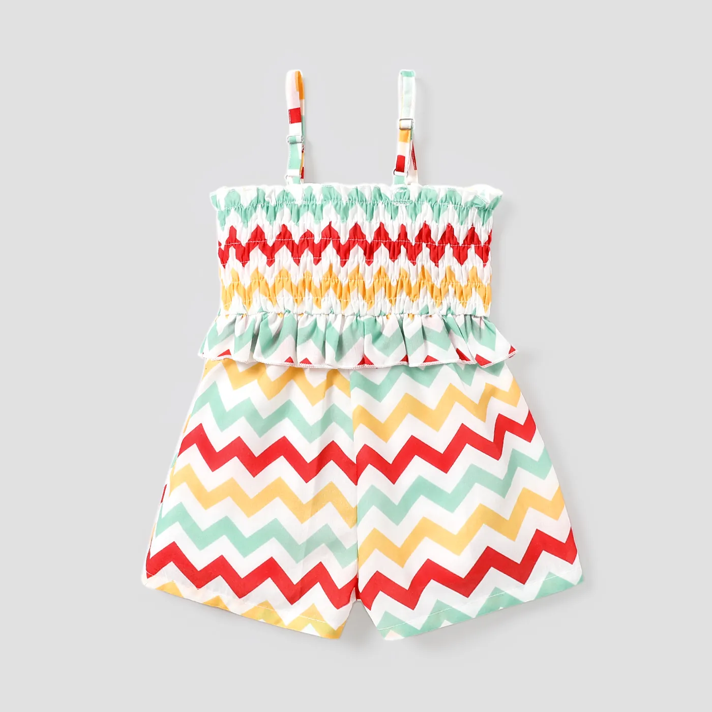 Baby Girl Colorful Chevron Striped Shirred Cami Romper Shorts Colorful image 2