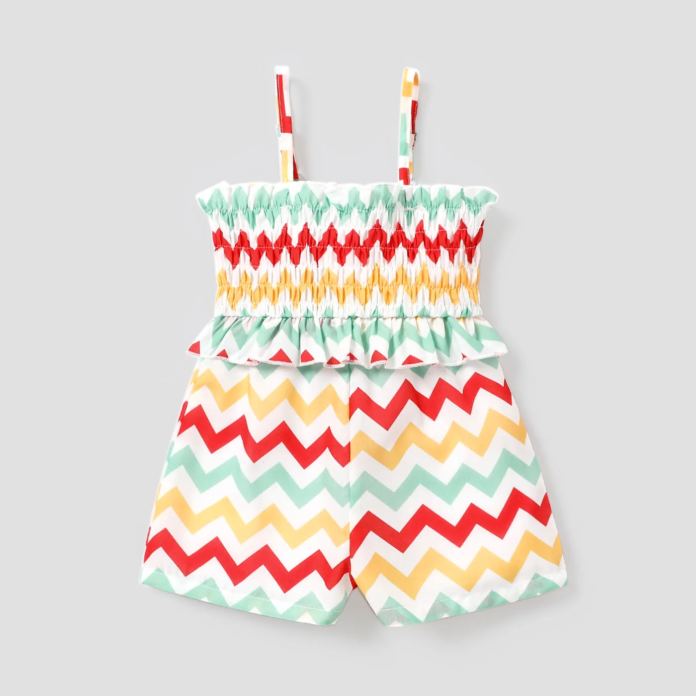 Baby Girl Colorful Chevron Striped Shirred Cami Romper Shorts