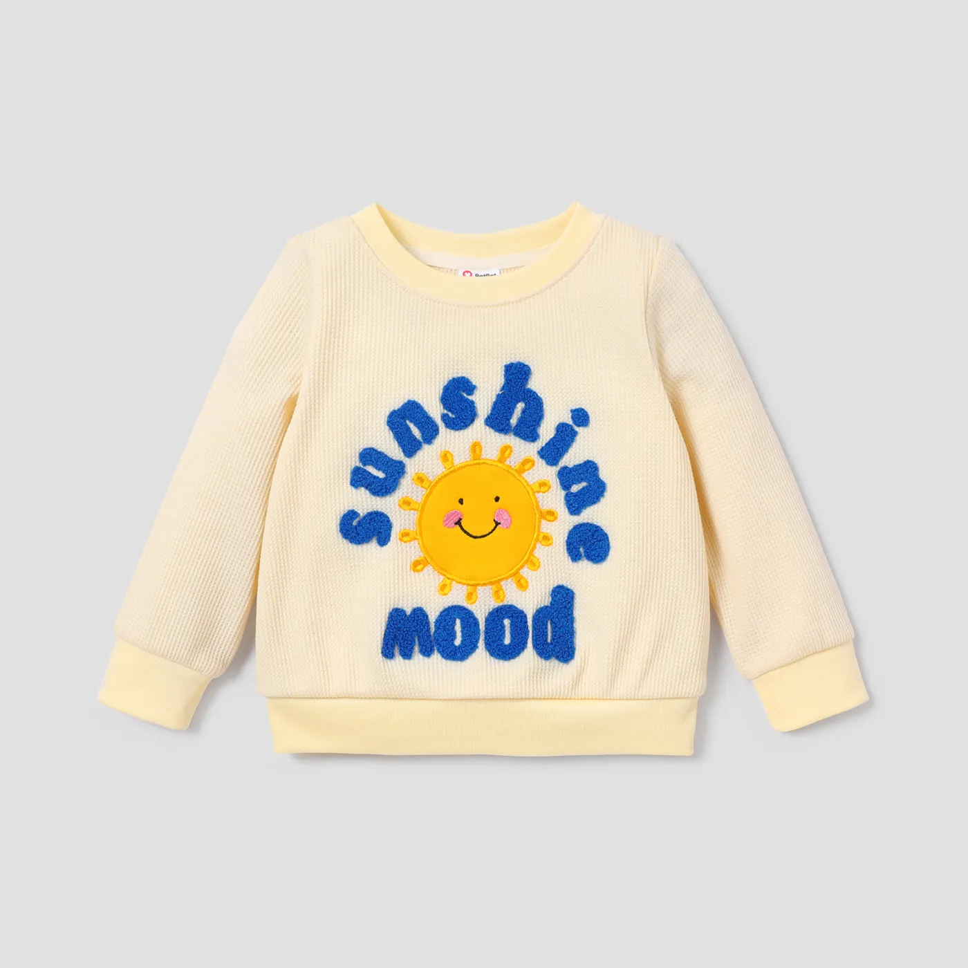 Baby Girl Sun & Letter Embroidered Long-sleeve Waffle Sweatshirt Apricot big image 1
