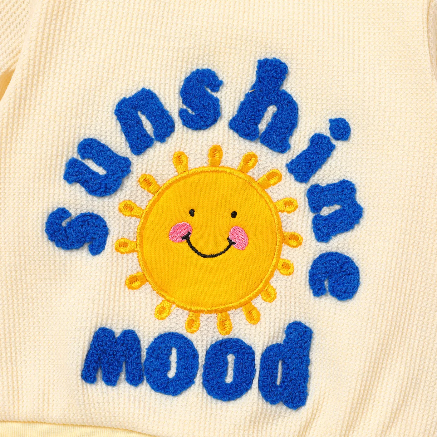 Baby Girl Sun & Letter Embroidered Long-sleeve Waffle Sweatshirt Apricot image 4