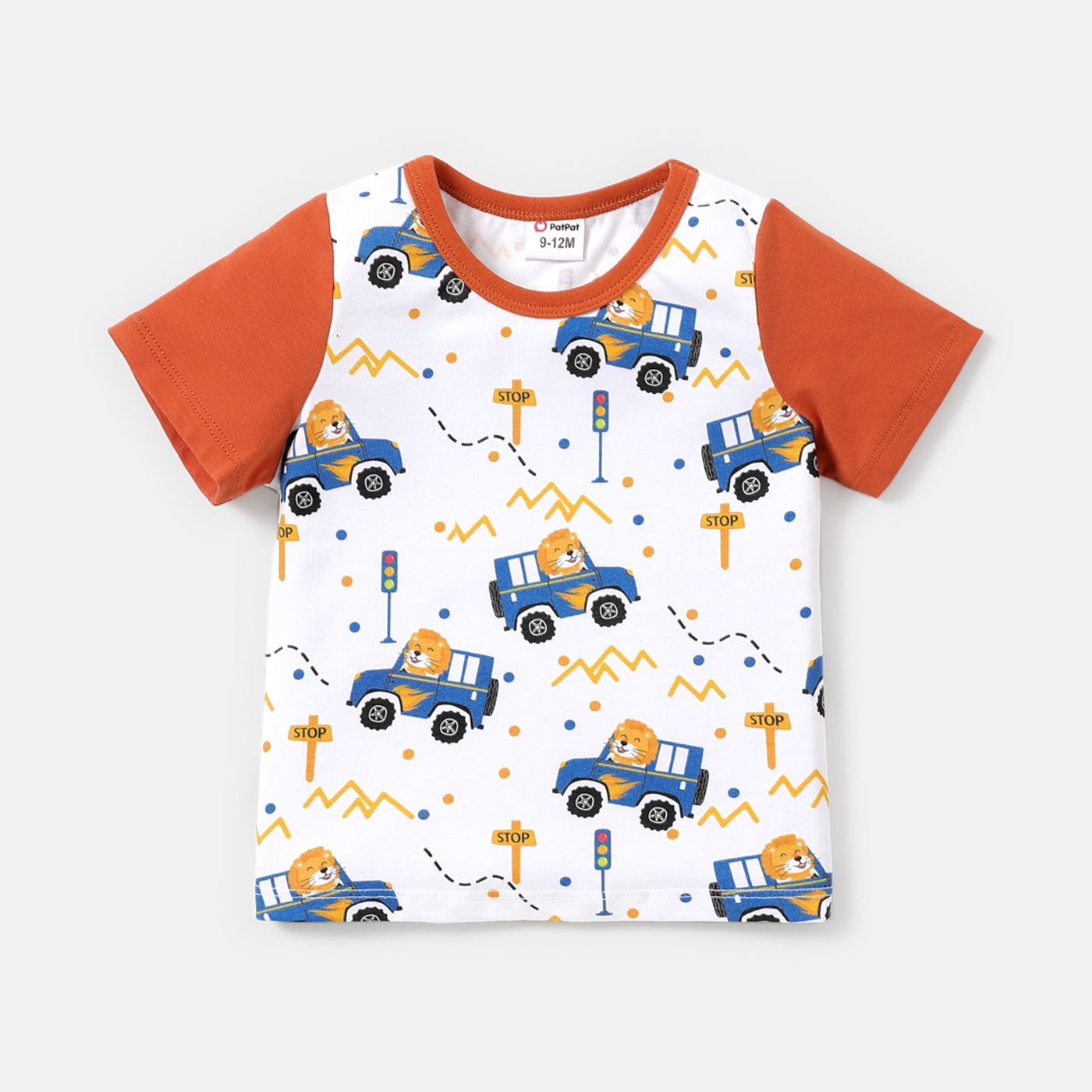 

Baby Boy 100% Cotton Colorblock Short-sleeve Allover Vehicle Print Tee