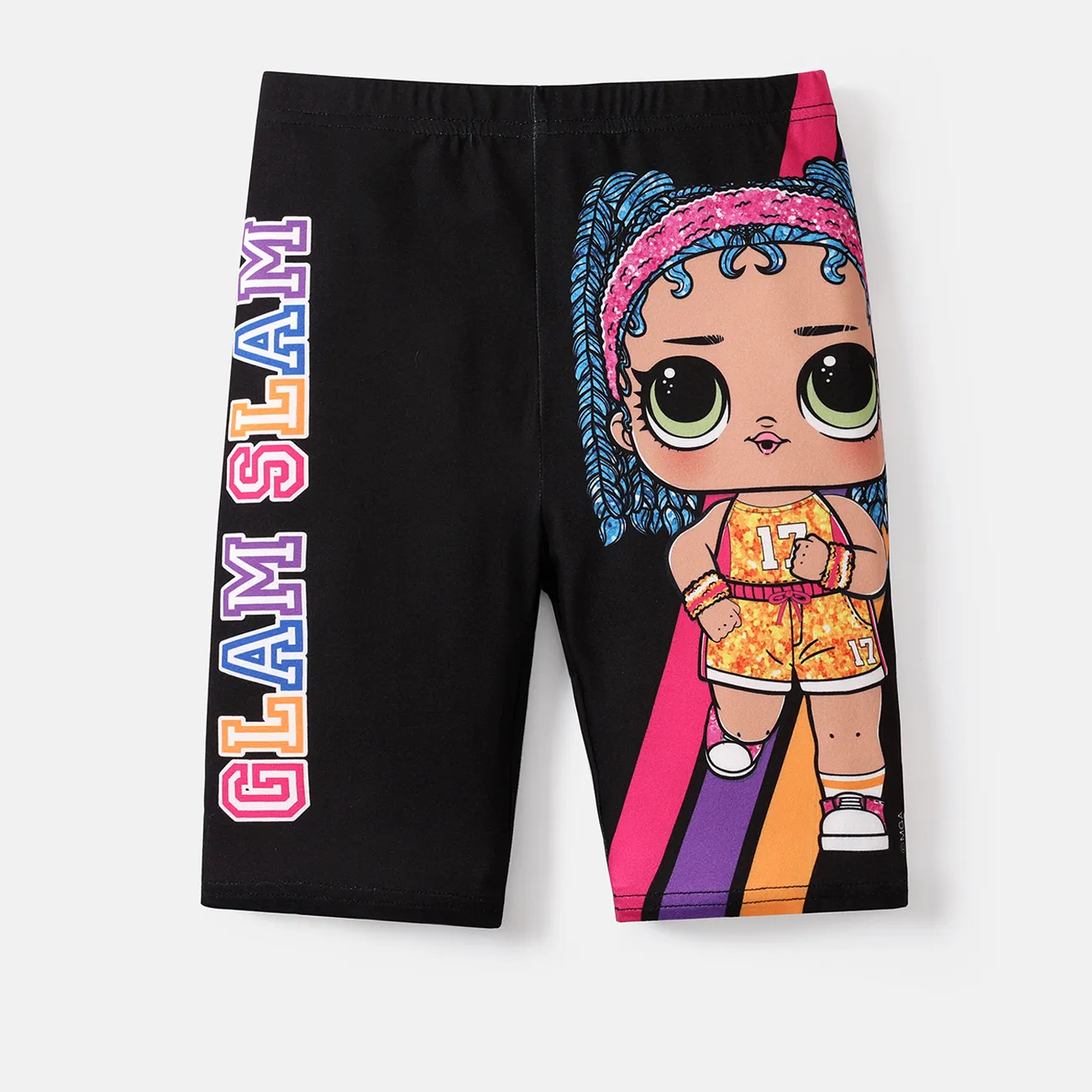 jajaja. ¡sorpresa! Pantalones cortos con estampado de personajes de tela rpet ecológicos para niñas y niños Negro big image 1