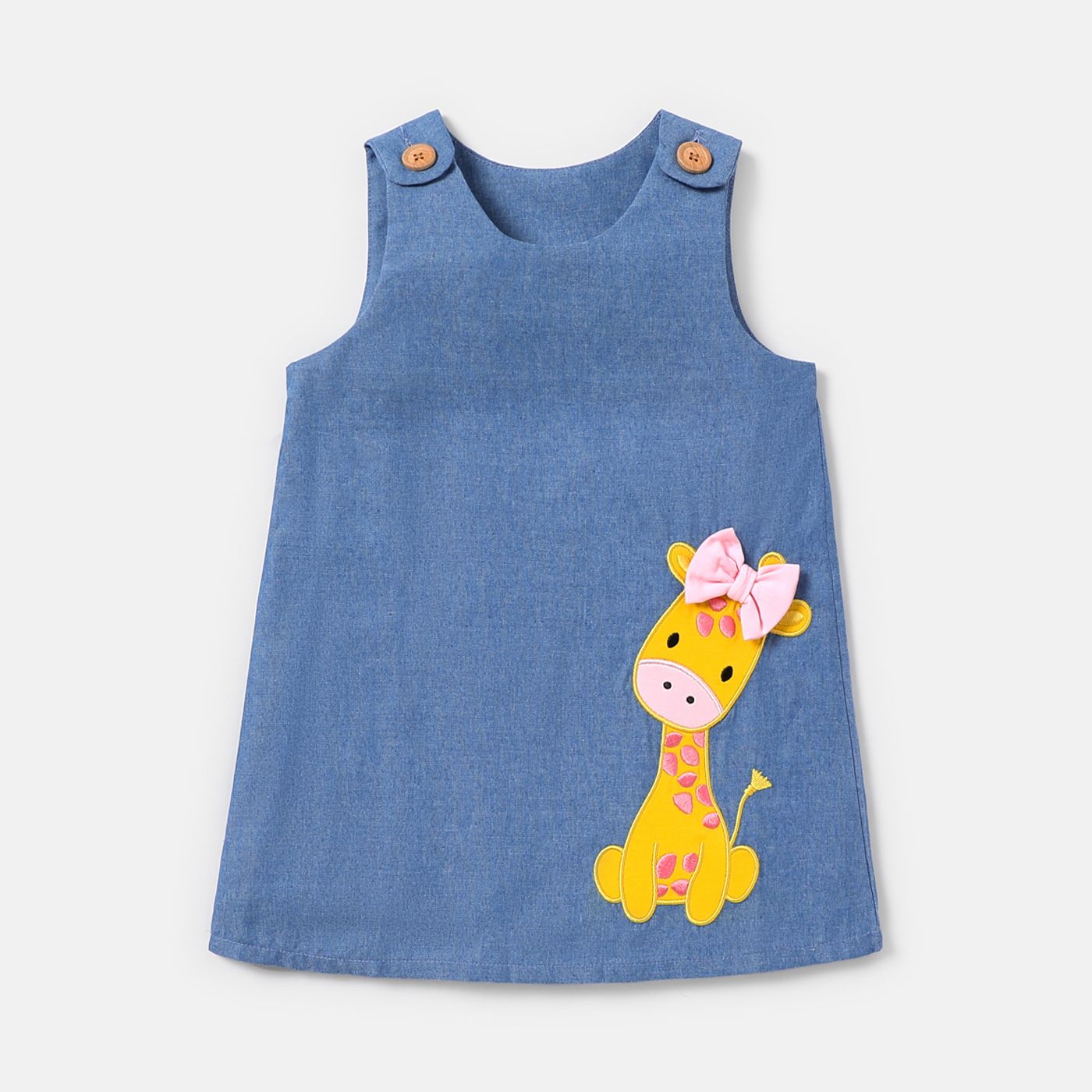

Toddler Girl Giraffe Embroidered Denim Sleeveless Dress