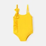 Baby Girl Solid Ruffle Trim Bow Decor One Piece Cami Swimsuit Yellow