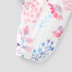 Baby Girl 100% Cotton Crepe Contrast Bow Decor Allover Floral Print Ruffled Sleeveless Jumpsuit  image 4