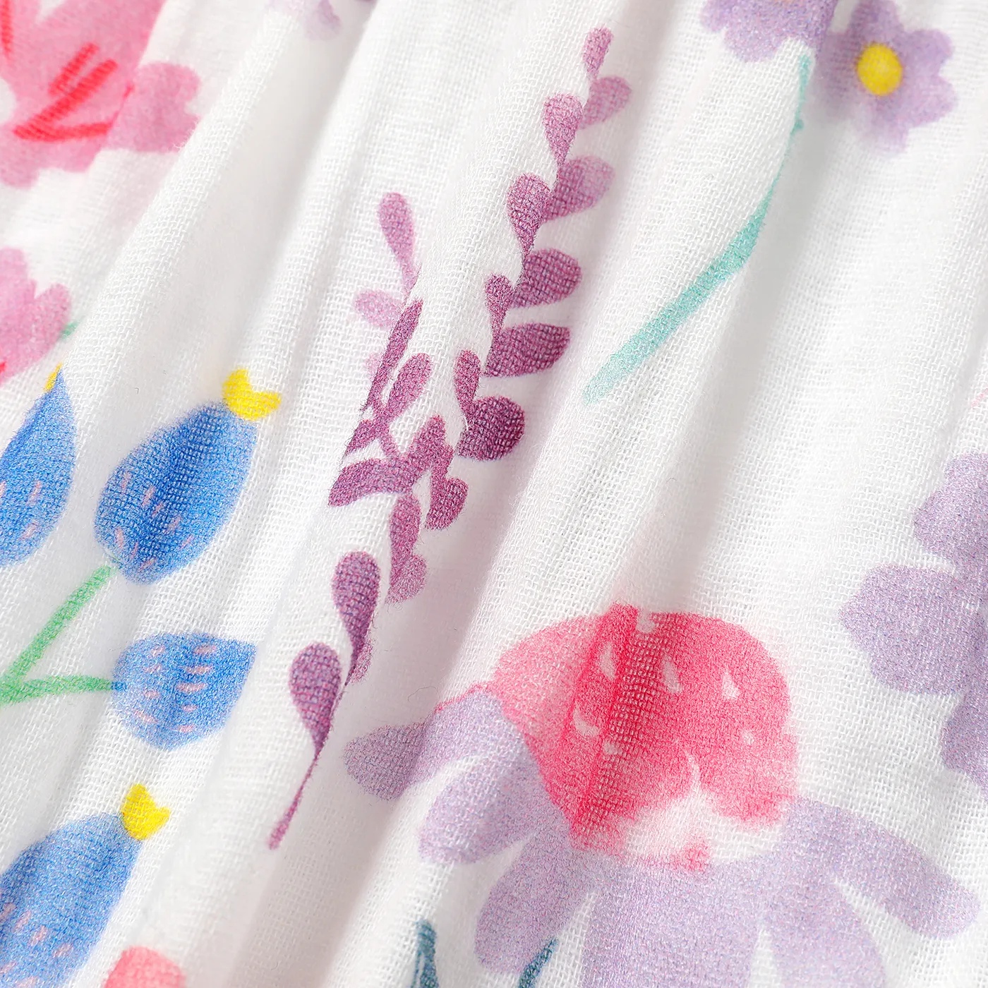 Baby Girl 100% Cotton Crepe Contrast Bow Decor Allover Floral Print Ruffled Sleeveless Jumpsuit  image 5