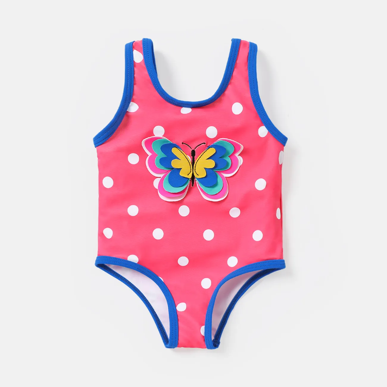 Baby Girl 3D Butterfly Design Polka Dots One-piece Swimsuit  big image 1