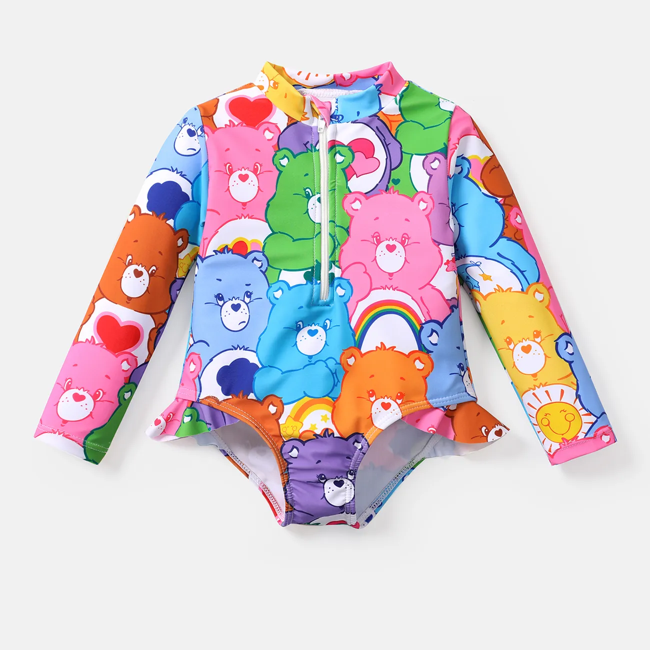 Care Bears Baby/Toddler Girl Allover Bear Print Long-sleeve One-piece Swimsuit Light Pink big image 1
