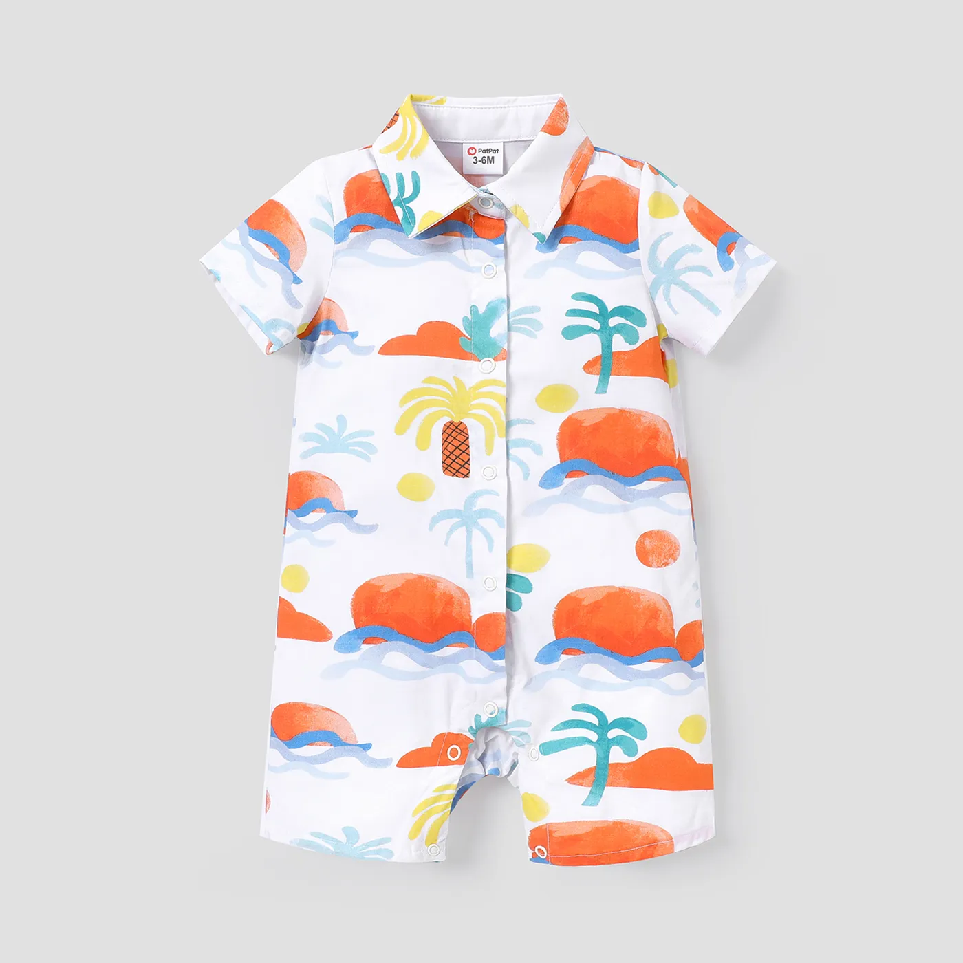 Baby Boy/Girl 100% Cotton Allover Coconut Tree Print Short-sleeve Romper Colorful big image 1