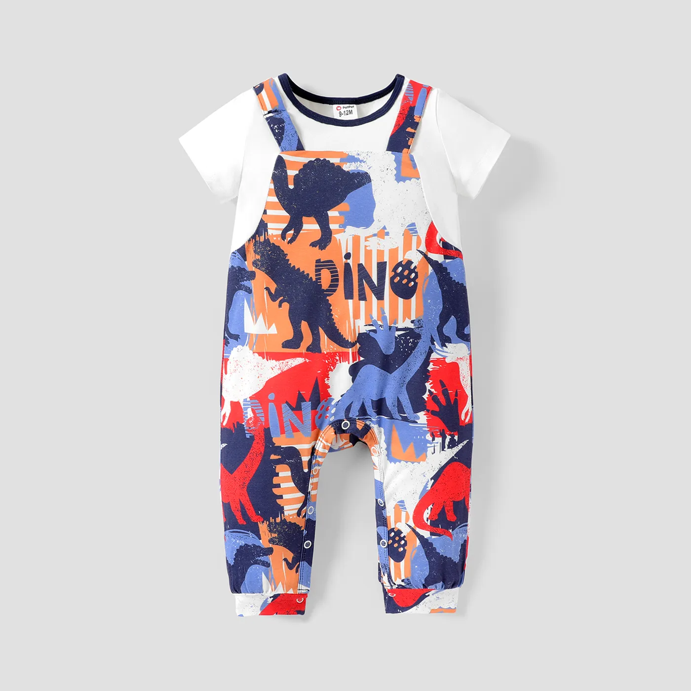 Baby Boy Allover Dinosaur Print Faux-two Short-sleeve Naia™ Jumpsuit