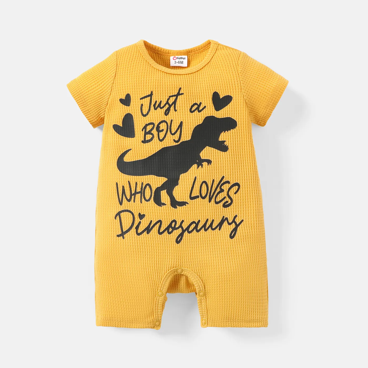

Baby Boy Dinosaur & Letter Print Waffle Textured Short-sleeve Romper