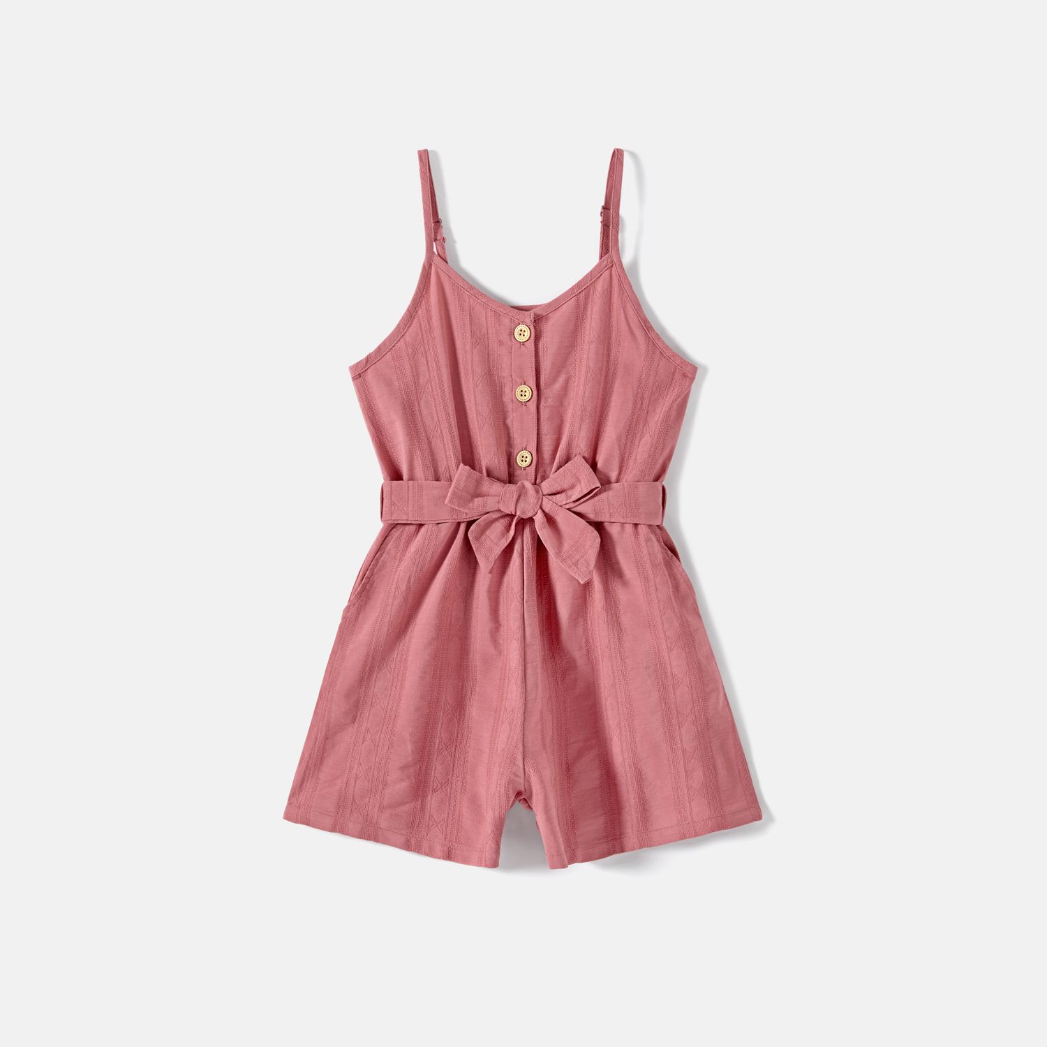 Mommy And Me 100% Cotton Button Front Belted Cami Rompers
