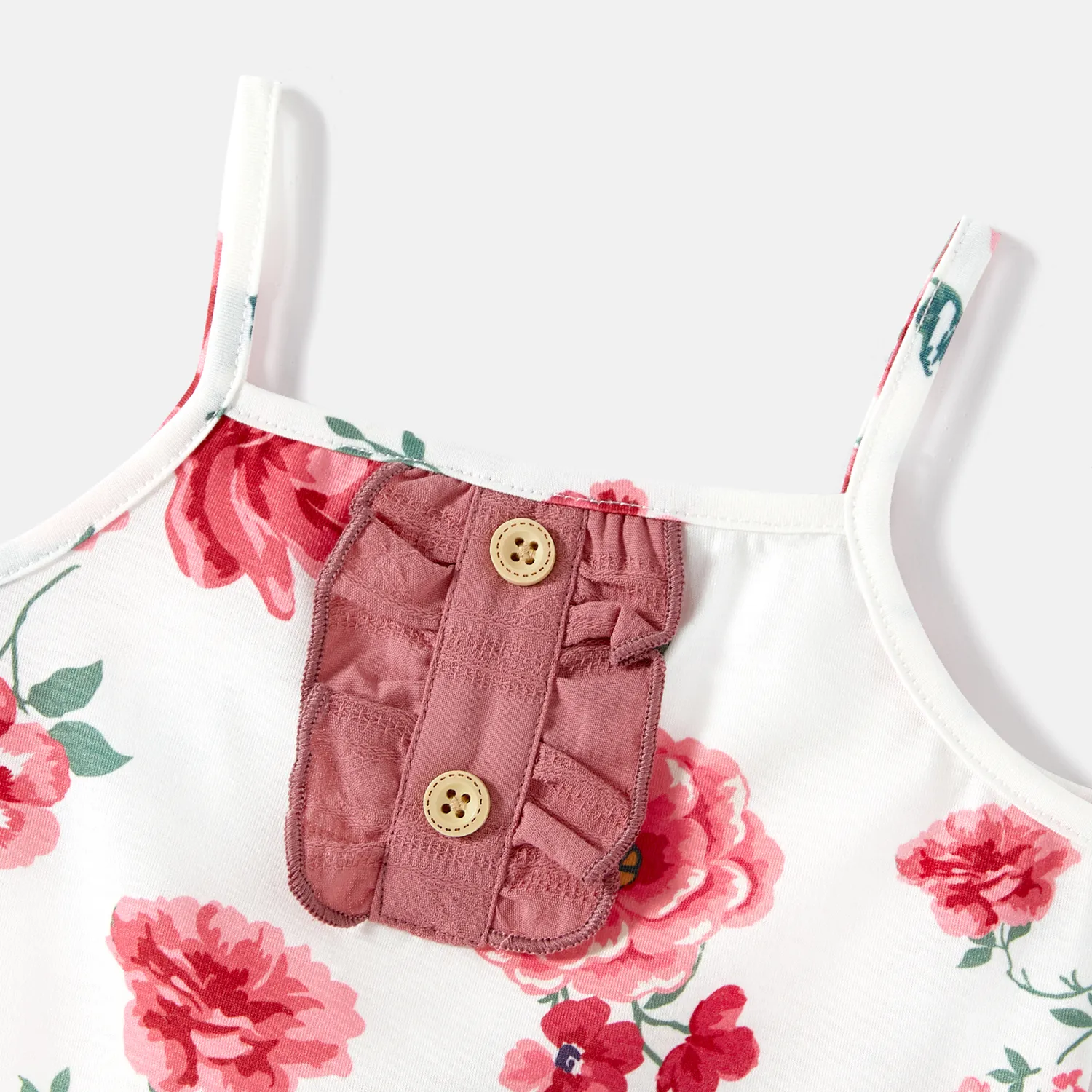 Mommy and Me 100% Cotton Button Front Belted Cami Rompers PINK-1 image 4