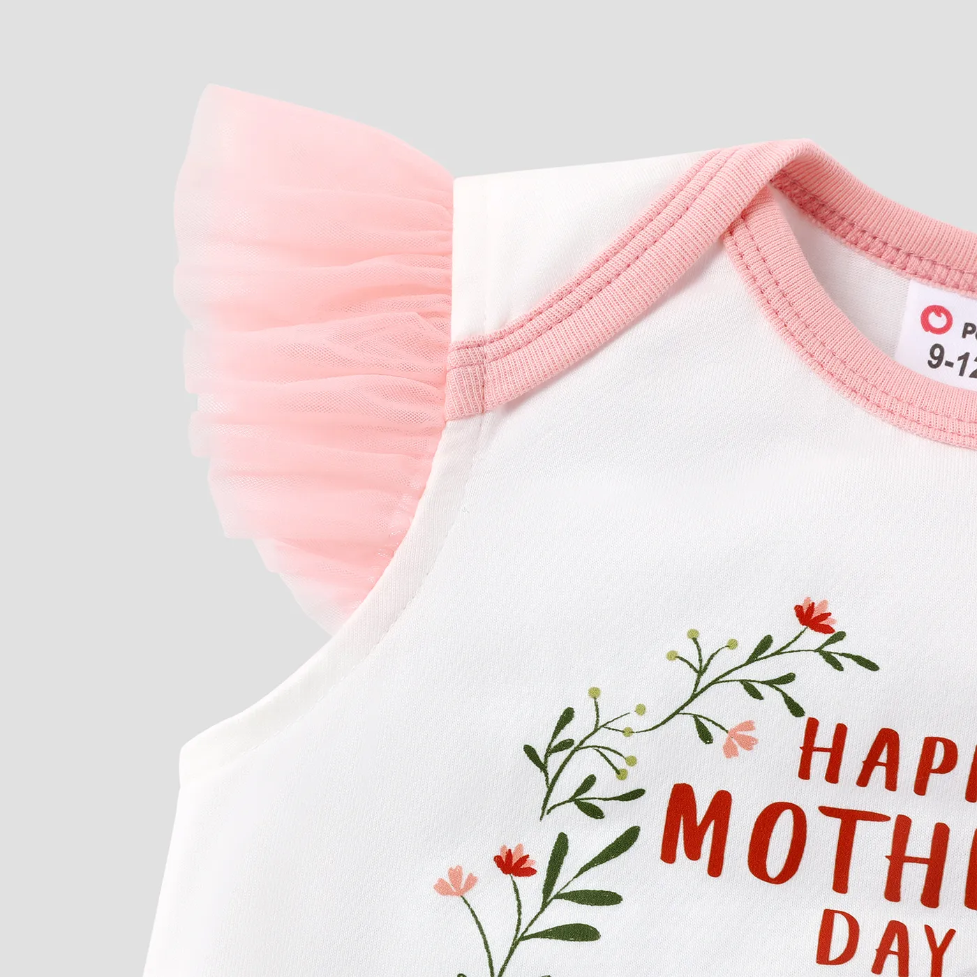 Baby Girl 100% Cotton Mesh Flutter-sleeve Koala & Letter Print Tee  image 3