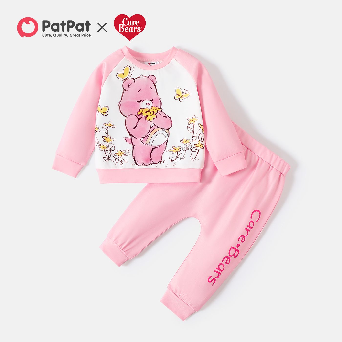 

Care Bears 2pcs Baby Boy/Girl Bear & Letter Print Raglan-sleeve Sweatshirt and Sweatpants Set