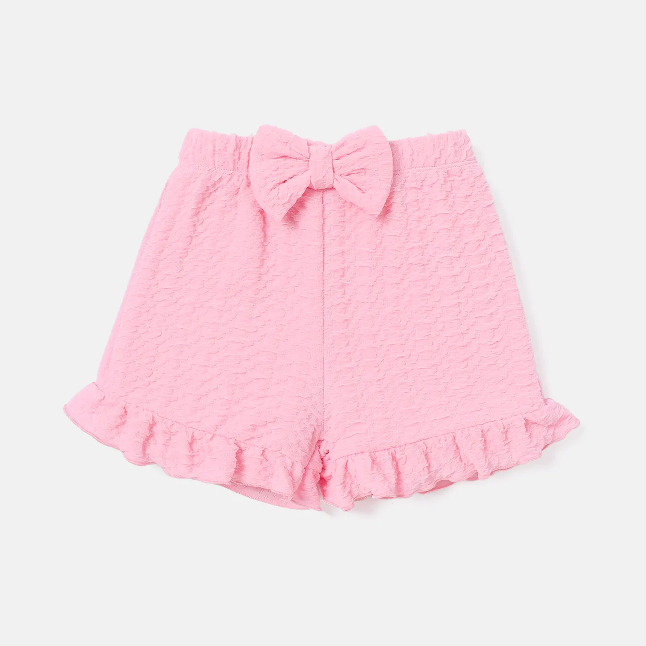 Toddler Girl Solid Color Bowknot Design Elasticized Shorts Pink big image 1