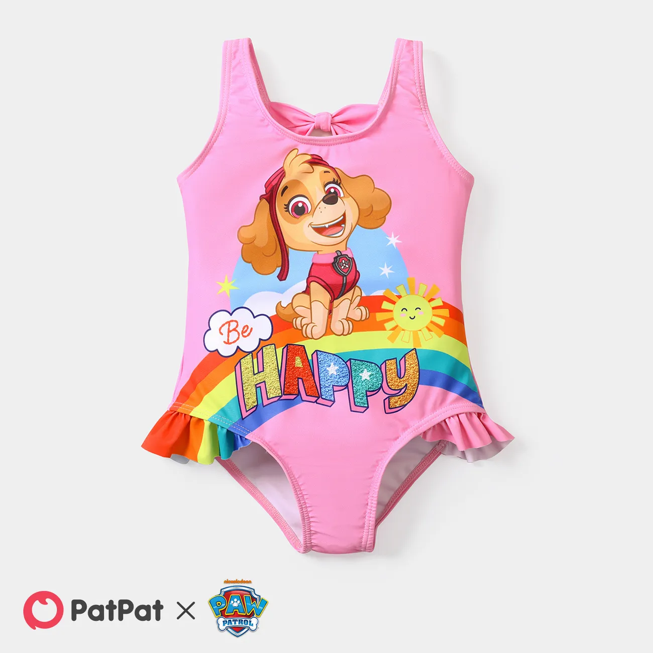 PAW Patrol Toddler Girl Bowknot Design Rainbow Print Sleeveless Onepiece Swimsuit  big image 1