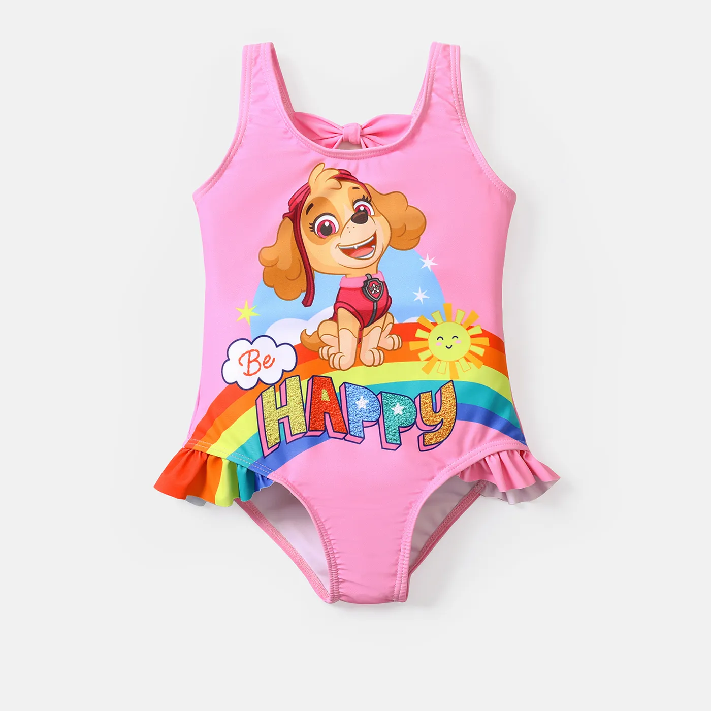 PAW Patrol Toddler Girl Bowknot Design Rainbow Print Sleeveless Onepiece Swimsuit Pink image 6