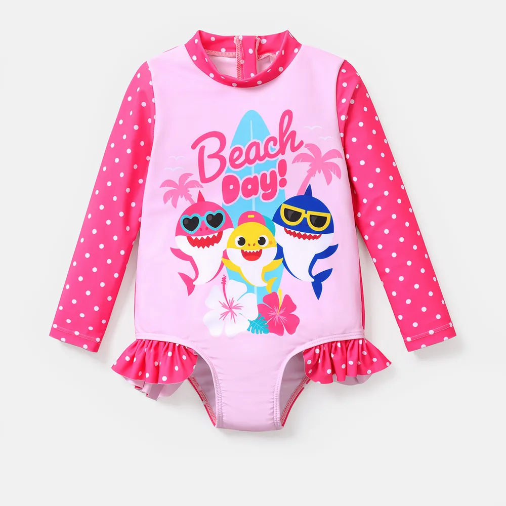 Baby Shark Toddler Girl Polka dots Colorblock Onepiece Swimsuit  big image 6