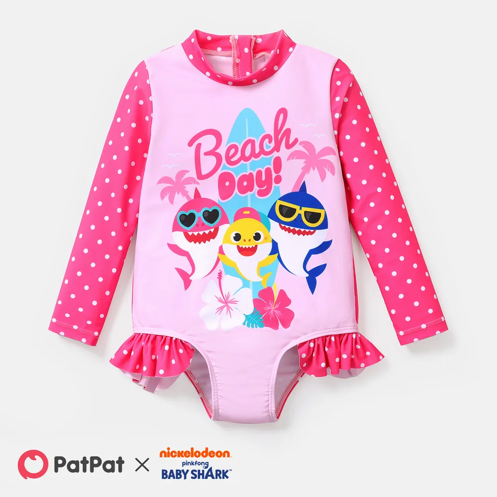 Baby Shark Toddler Girl Polka dots Colorblock Onepiece Swimsuit  big image 1