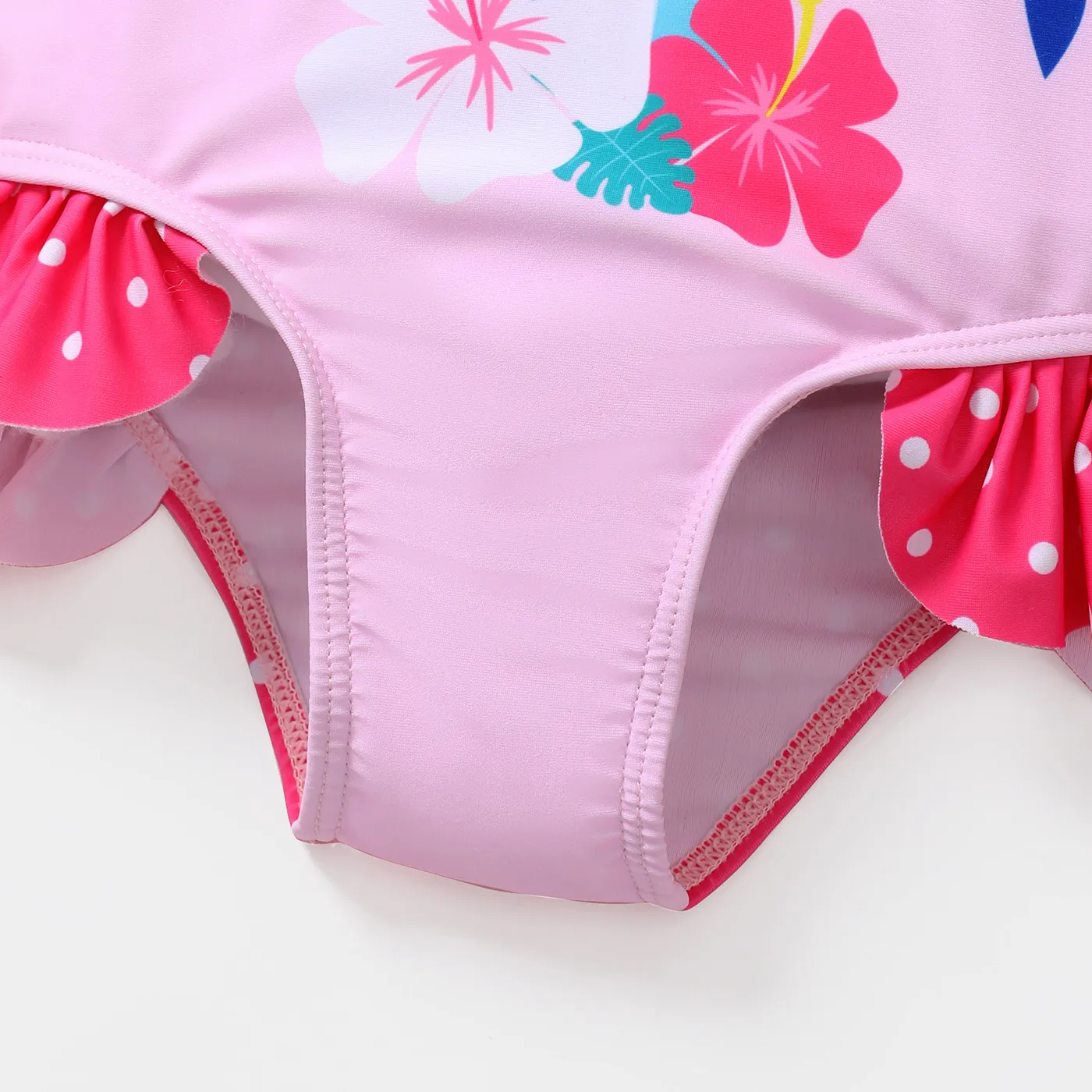 Baby Shark Toddler Girl Polka dots Colorblock Onepiece Swimsuit  image 4
