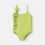 Baby Girl Solid Ruffle Trim Bow Decor One Piece Cami Swimsuit Green